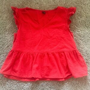 SHEIN Red Flutter Sleeve Peplum Blouse